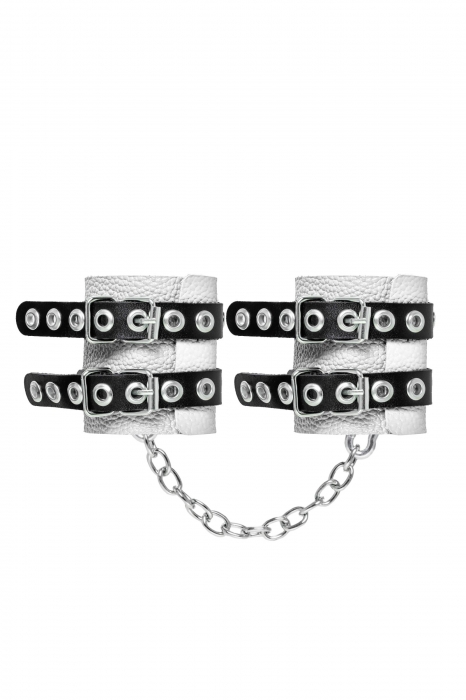 Бело-черные наручники с двумя ремешками и люверсами - Pecado - купить с доставкой в Электростали