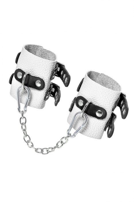 Бело-черные наручники с двумя ремешками и люверсами - Pecado - купить с доставкой в Электростали