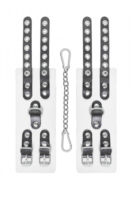 Бело-черные наручники с двумя ремешками и люверсами - Pecado - купить с доставкой в Электростали