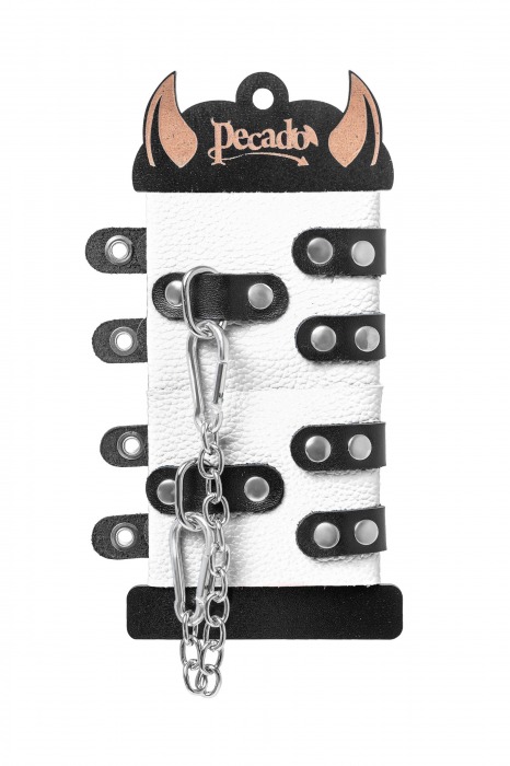 Бело-черные наручники с двумя ремешками и люверсами - Pecado - купить с доставкой в Электростали