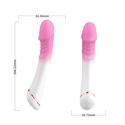 Бело-розовый вибромассажер с крупной головкой - 20,4 см. - Silicone Toys