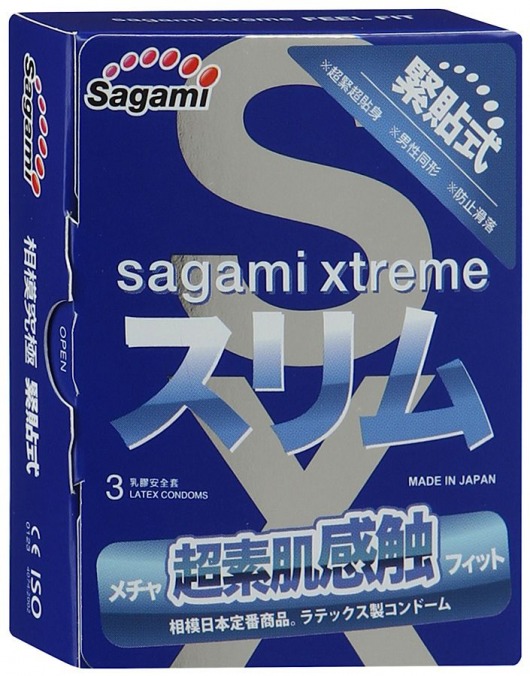 Розовые презервативы Sagami Xtreme FEEL FIT 3D - 3 шт. - Sagami - купить с доставкой в Электростали