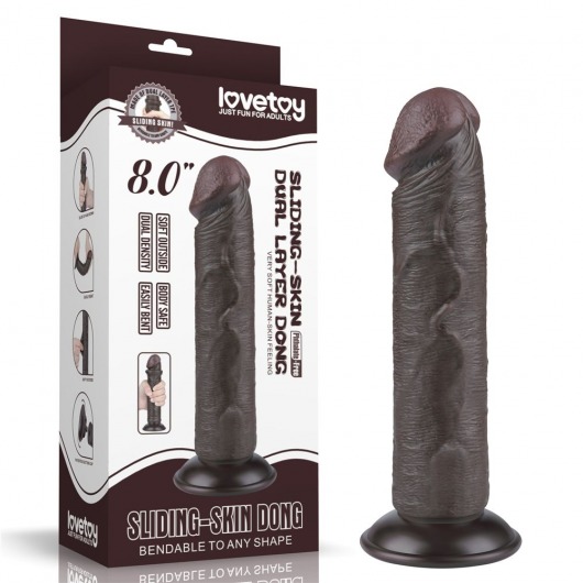 Коричневый фаллоимитатор 8 Sliding Skin Dual Layer Dong - 20 см. - Lovetoy