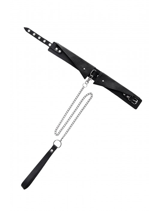 Черный кожаный ошейник-воротник с поводком - Pecado - купить с доставкой в Электростали