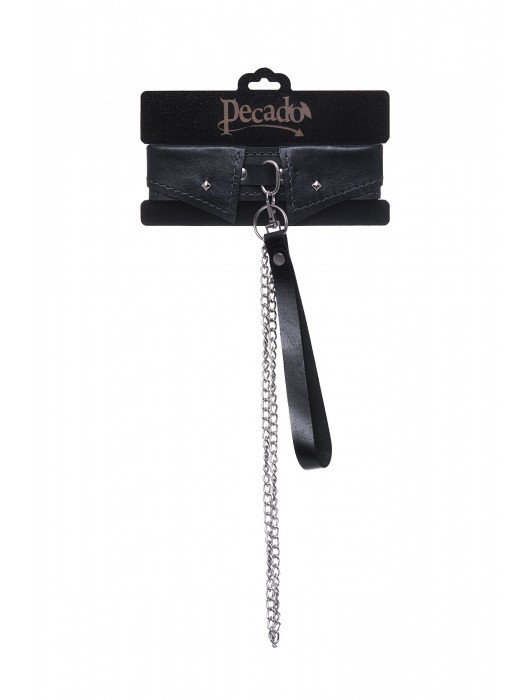Черный кожаный ошейник-воротник с поводком - Pecado - купить с доставкой в Электростали