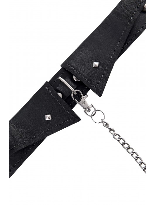 Черный кожаный ошейник-воротник с поводком - Pecado - купить с доставкой в Электростали