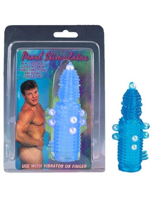 Голубая эластичная насадка на пенис с жемчужинами, точками и шипами Pearl Stimulator - 11,5 см. - Tonga - в Электростали купить с доставкой