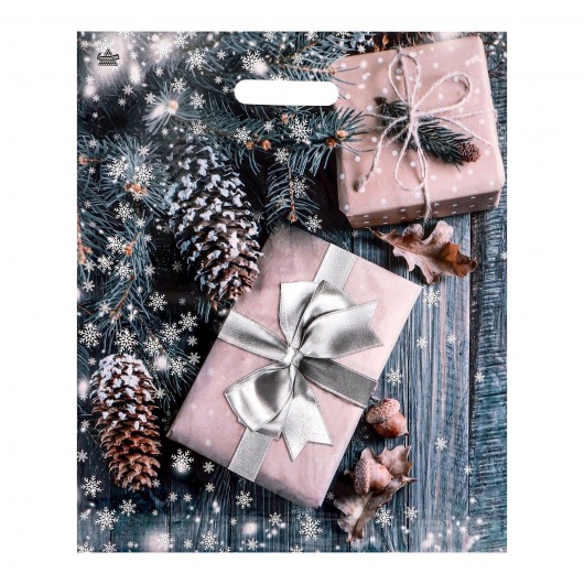 Новогодний пакет с принтом в виде подарков и вырубной ручкой (45х38 см) - Сима-Ленд - купить с доставкой в Электростали