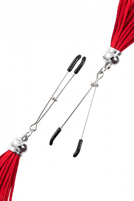 Зажимы на соски «Вилки» с красными кисточками из замши - Pecado - купить с доставкой в Электростали