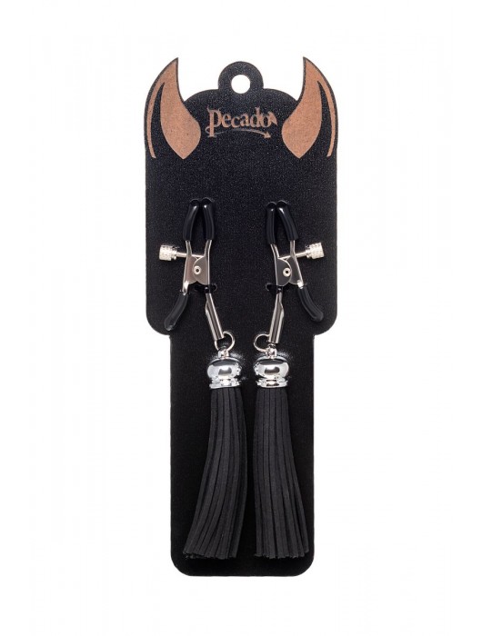 Зажимы на соски «Прищепки» с черными кисточками из замши - Pecado - купить с доставкой в Электростали