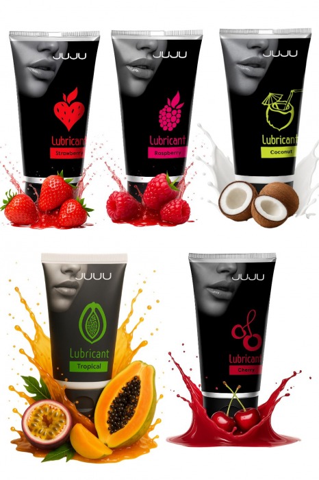 Набор из 5 съедобных лубрикантов JUJU (клубника, малина, тропические фрукты, вишня, кокос) - JuJu - купить с доставкой в Электростали