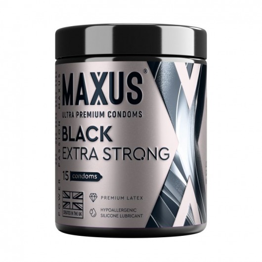 Черные утолщенные презервативы MAXUS Extra Strong с железным кейсом - 15 шт. - Maxus - купить с доставкой в Электростали