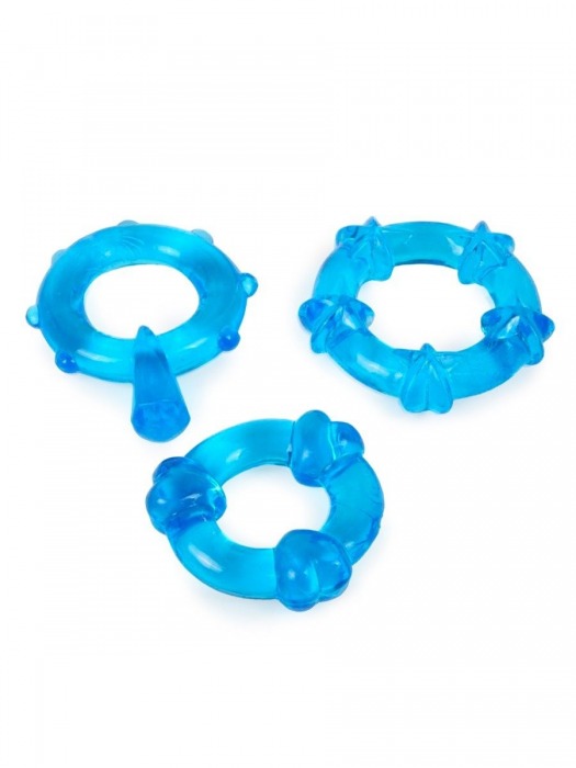 Набор из 3 синих эрекционных колец с различным рельефом - Erowoman-Eroman - в Электростали купить с доставкой