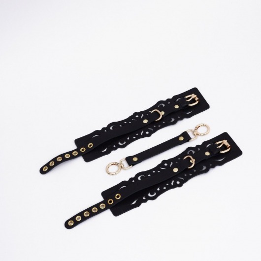 Черный кожаные оковы с узорами и золотистой фурнитурой - Crazy Handmade - купить с доставкой в Электростали