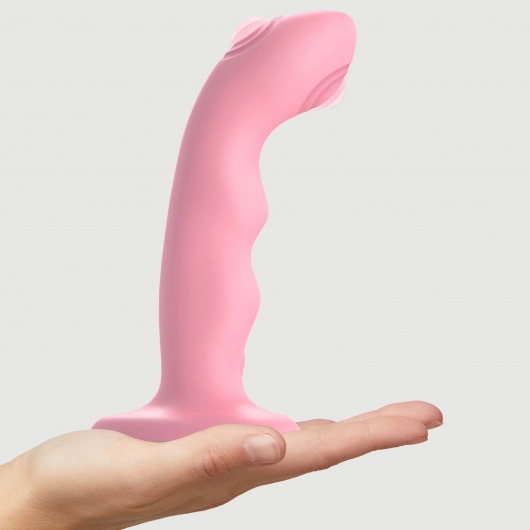 Розовая насадка-стимулятор Strap-On-Me Tapping Dildo Wave - Strap-on-me - купить с доставкой в Электростали