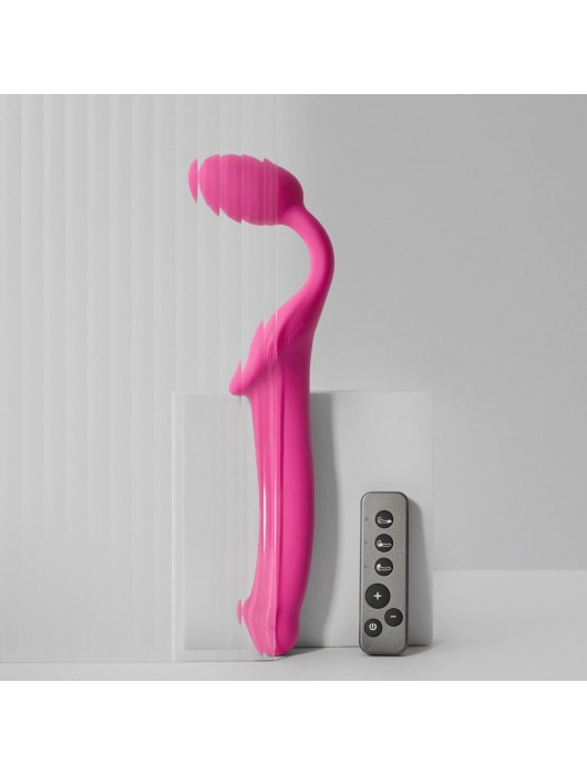 Ярко-розовый безремневой страпон Strap-on-me Vibrating Bendable Strap-On size L - Strap-on-me - купить с доставкой в Электростали