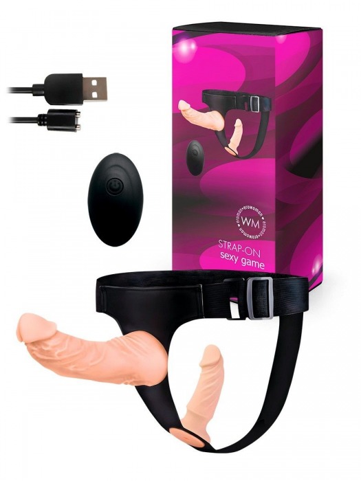 Женский страпон с 2 насадками, вибрацией и пультом ДУ - Erowoman-Eroman - купить с доставкой в Электростали