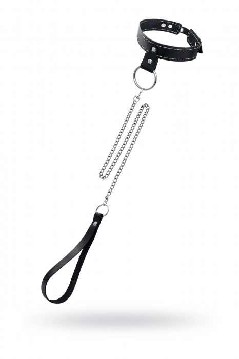 Черный узкий однослойный ошейник с серебристым поводком-цепочкой - Pecado - купить с доставкой в Электростали