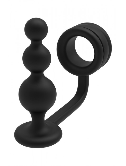 Черное эрекционное кольцо с анальной елочкой Cockring With Beaded Anal Plug - Dream Toys - в Электростали купить с доставкой