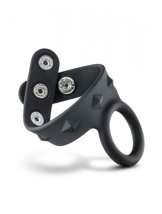 Черное эрекционное кольцо с подхватом мошонки на кнопках VS6 - Blush Novelties - в Электростали купить с доставкой