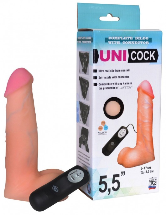 Фаллическая насадка Харнесс UNICOCK 5,5  с вибрацией - 17 см. - LOVETOY (А-Полимер) - купить с доставкой в Электростали