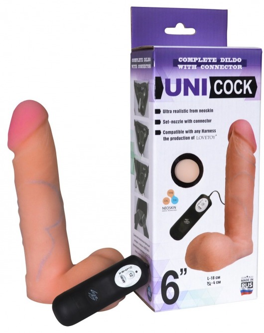 Фаллическая насадка Харнесс UNICOCK 6  с вибрацией - 18 см. - LOVETOY (А-Полимер) - купить с доставкой в Электростали