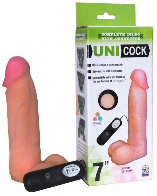 Фаллическая насадка Харнесс UNICOCK 7  с вибрацией - 19 см. - LOVETOY (А-Полимер) - купить с доставкой в Электростали
