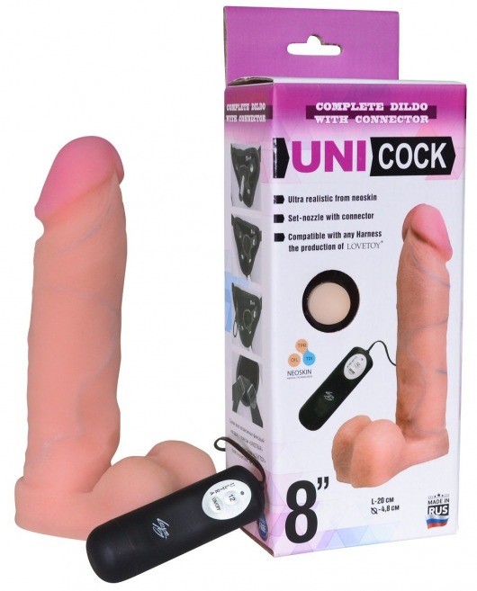 Фаллическая насадка Харнесс UNICOCK 8  с вибрацией - 20 см. - LOVETOY (А-Полимер) - купить с доставкой в Электростали