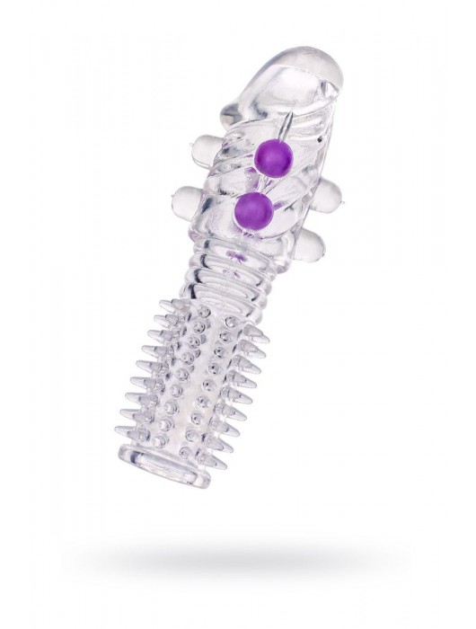 Гелевая прозрачная насадка с шариками и шипами - 14 см. - Toyfa Basic - в Электростали купить с доставкой