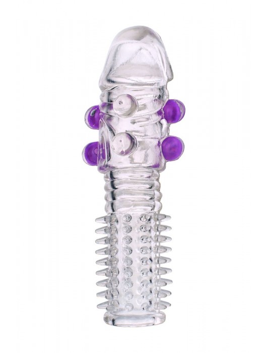 Гелевая прозрачная насадка с шариками и шипами - 14 см. - Toyfa Basic - в Электростали купить с доставкой