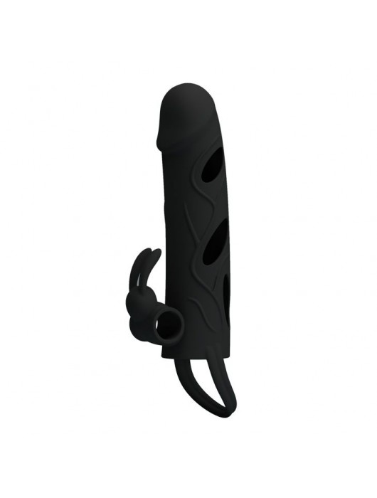 Чёрная насадка с клиторальным вибростимулятором и закрытой головкой - 14 см. - Baile - в Электростали купить с доставкой