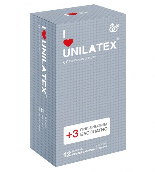 Презервативы с точками Unilatex Dotted - 12 шт. + 3 шт. в подарок - Unilatex - купить с доставкой в Электростали