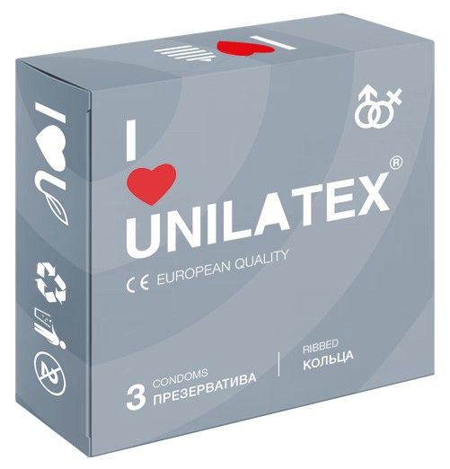 Презервативы с рёбрами Unilatex Ribbed - 3 шт. - Unilatex - купить с доставкой в Электростали