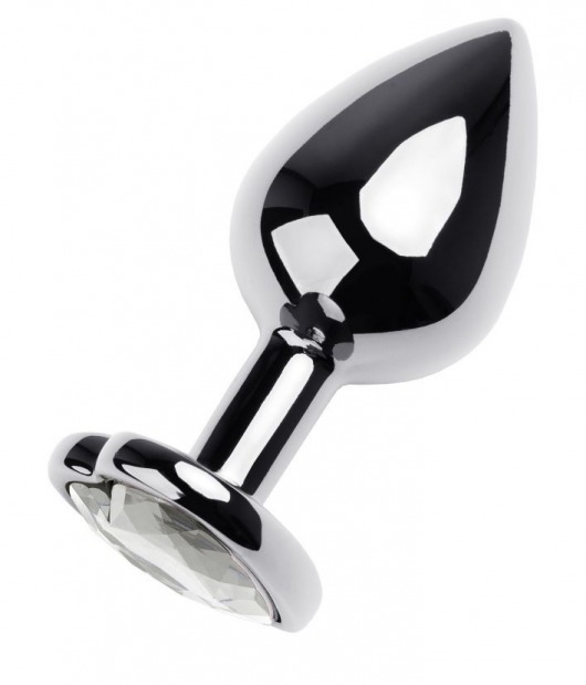 Серебристая анальная пробка с прозрачным кристаллом-сердцем - 8 см. - ToyFa - купить с доставкой в Электростали