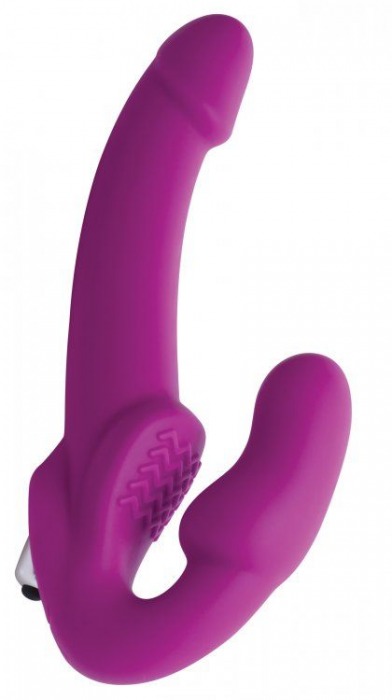 Ярко-розовый безремневой вибрострапон Evoke Vibrating Strapless Silicone Strap-on Dildo - XR Brands - купить с доставкой в Электростали