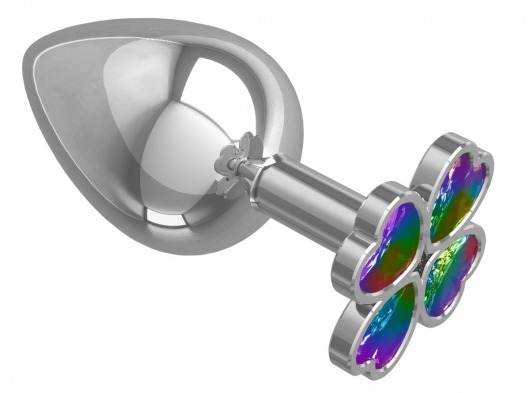Серебристая анальная пробка-клевер с радужным кристаллом - 9,5 см. - Джага-Джага - купить с доставкой в Электростали