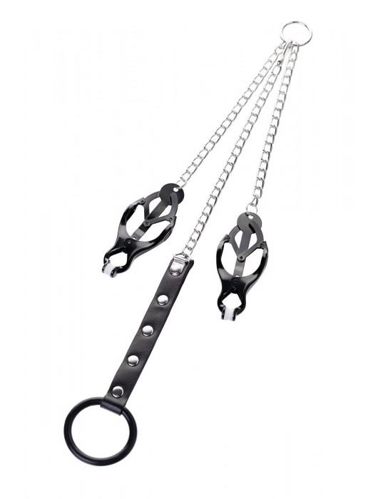 Черно-серебристые зажимы для сосков с кольцом для пениса TOYFA Metal - ToyFa - купить с доставкой в Электростали