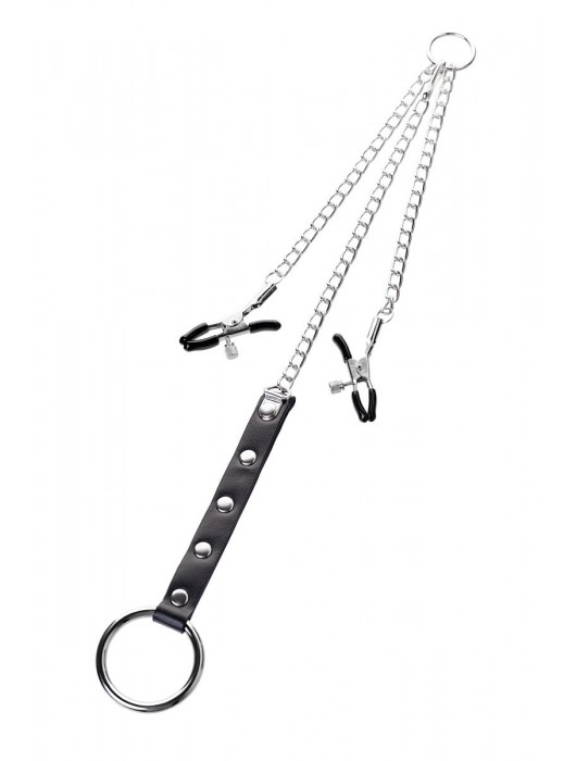 Серебристо-чёрные зажимы для сосков с кольцом для пениса TOYFA Metal - ToyFa - купить с доставкой в Электростали